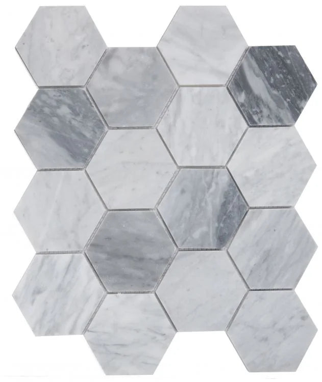Hexagon Mix Grey 3x3 Honed Marble Mosaic