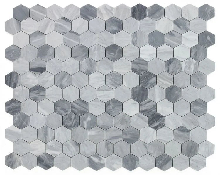 Hexagon Mix Grey 3x3 Honed Marble Mosaic