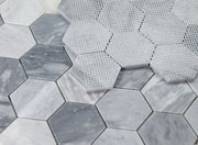 Hexagon Mix Grey 3x3 Honed Marble Mosaic