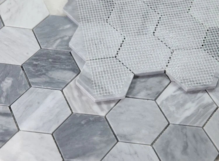 Hexagon Mix Grey 3x3 Honed Marble Mosaic