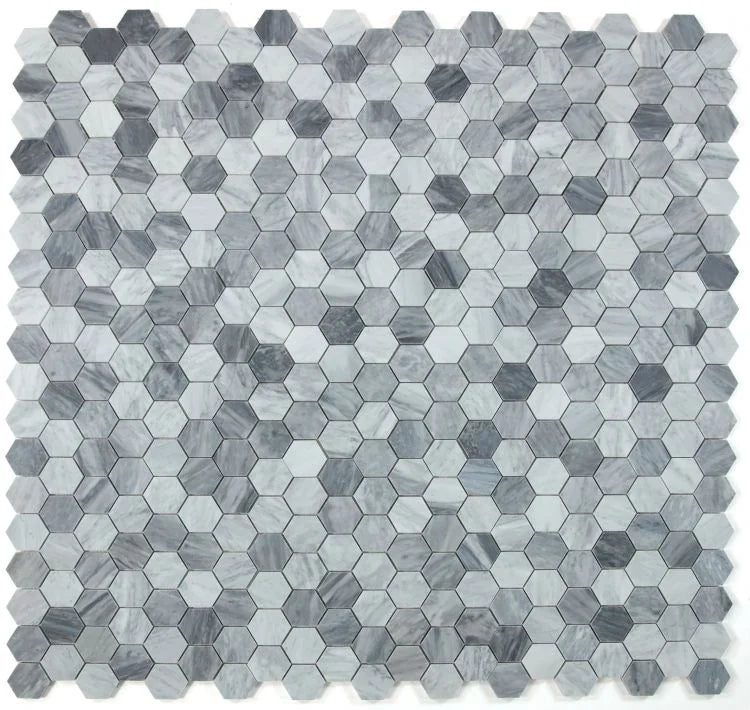 Hexagon Mix Grey 2x2 Honed Marble Mosaic