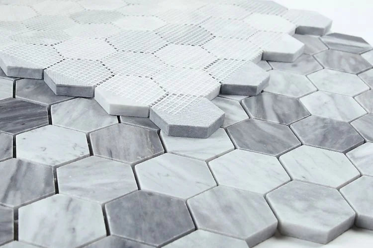 Hexagon Mix Grey 2x2 Honed Marble Mosaic
