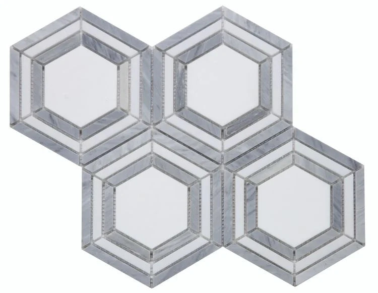 Nancy Blue 10.75x12.25 Hexagon Marble Mosaic