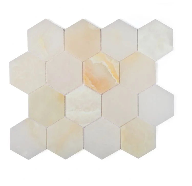 Hexagon White 3x3 Polished Onyx Mosaic