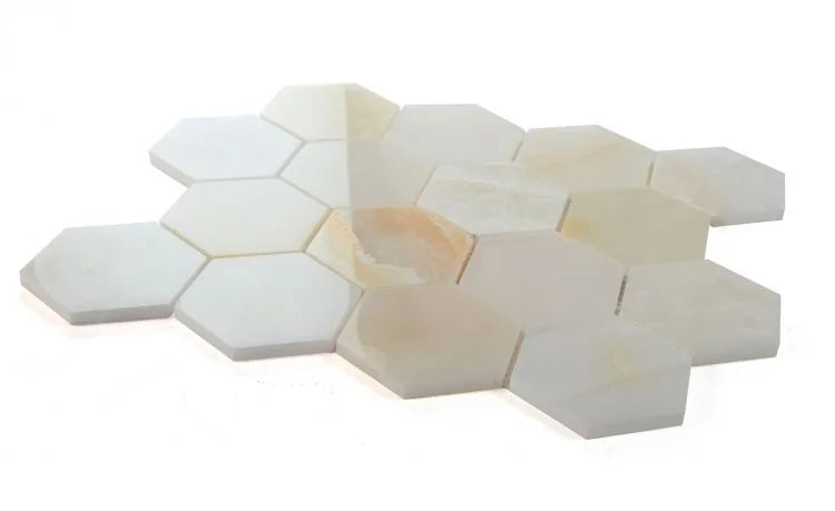 Hexagon White 3x3 Polished Onyx Mosaic