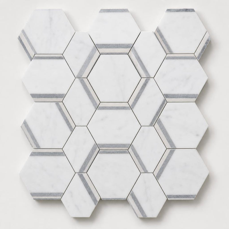 Hexagon Royal Sky 3.5x3.5 Polished Marble Mosaic close-up