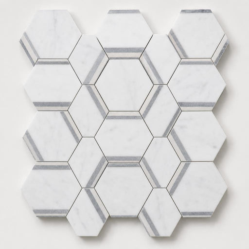 Hexagon Royal Sky 3.5x3.5 Polished Marble Mosaic close-up