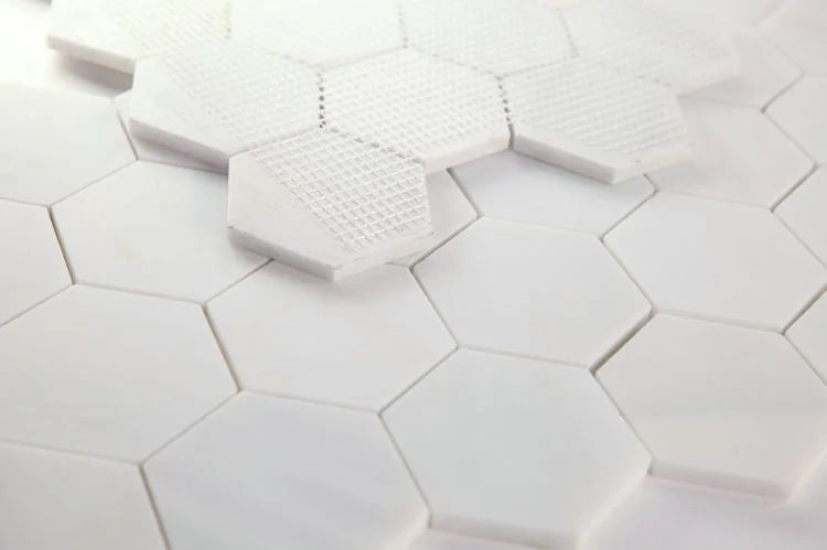 Hexagon Snow White 3x3 Honed Marble Mosaic