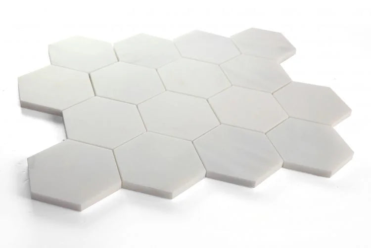 Hexagon Snow White 3x3 Honed Marble Mosaic