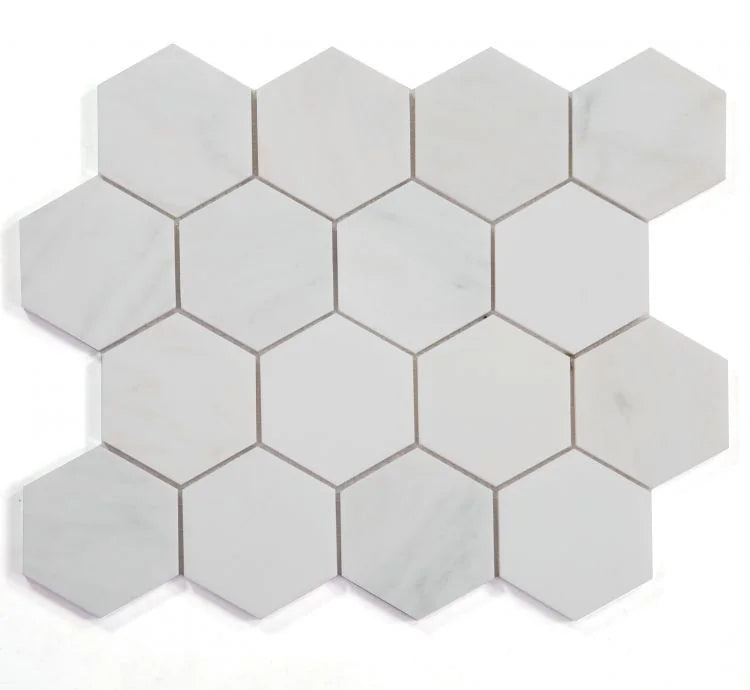 Hexagon Snow White 3x3 Honed Marble Mosaic