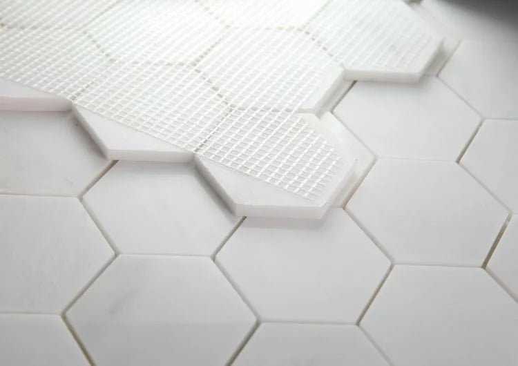 Hexagon Snow White 3x3 Polished Marble Mosaic