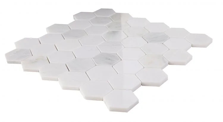 Hexagon Snow White 2x2 Polished Marble Mosaic