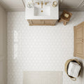 Hexagon Thassos 3x3 Polished Marble Mosaic — Bathroom floor