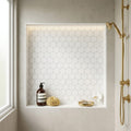 Hexagon Thassos 3x3 Polished Marble Mosaic — Bathroom niche
