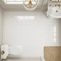 Hexagon Thassos 3x3 Polished Marble Mosaic — Powder Room floor