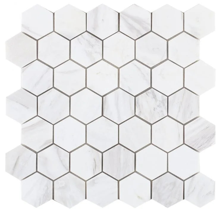 Hexagon White 2x2 Marble Mosaic