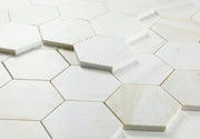 Hexagon Wooden White 4x4 Honed Wood Grain Mosaic