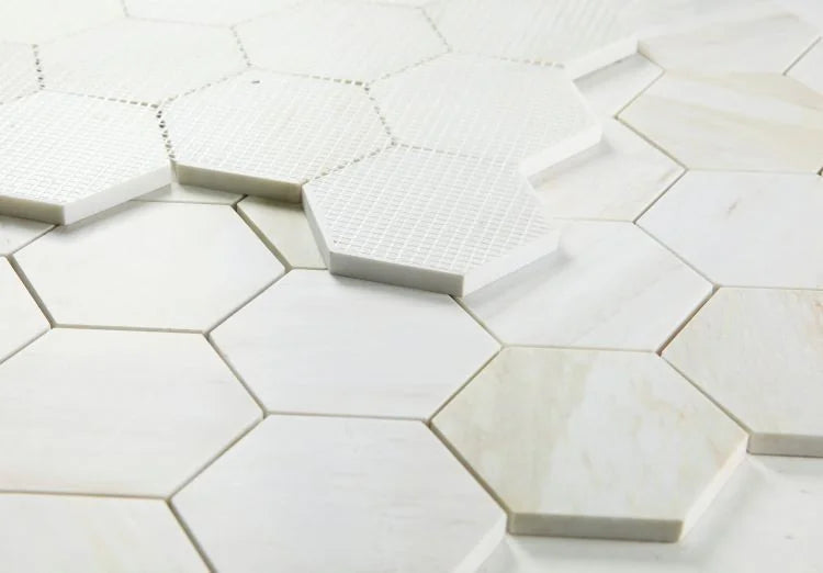 Hexagon Wooden White 4x4 Honed Wood Grain Mosaic