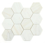 Hexagon Wooden White 4x4 Honed Wood Grain Mosaic