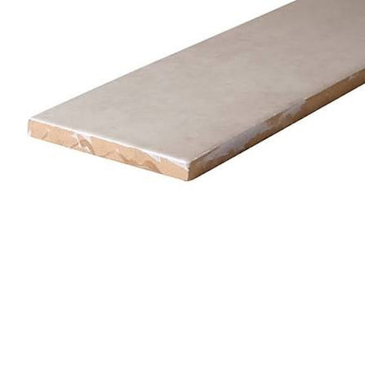 Highland Lake Almond 3x10 glossy ceramic wall tile showing its watercolor-look surface and ceramic edge.