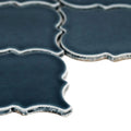 Highland Park Bay Blue Arabesque Pattern Glossy Ceramic Mosaic Tile