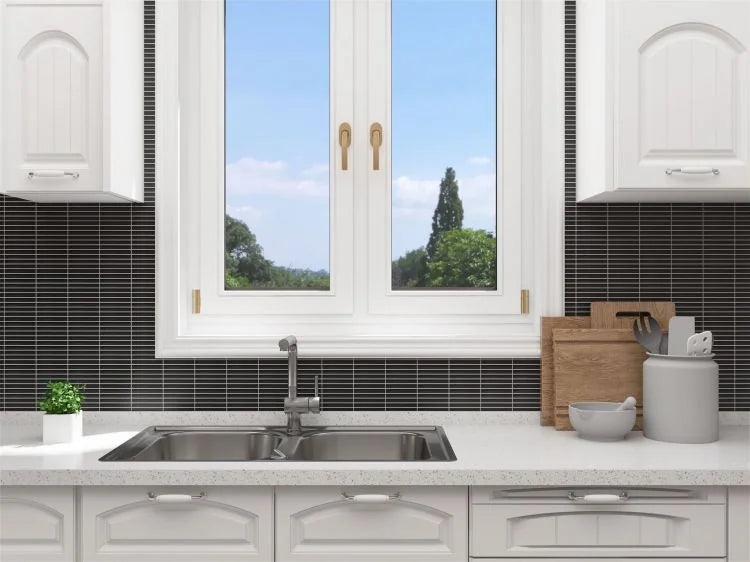 Hulu Black Band 11.25x12 Linear Matte Porcelain Mosaic