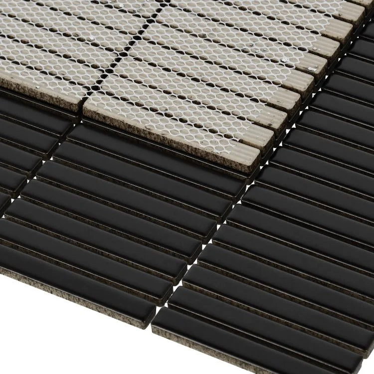 Hulu Black Band 11.25x12 Linear Matte Porcelain Mosaic