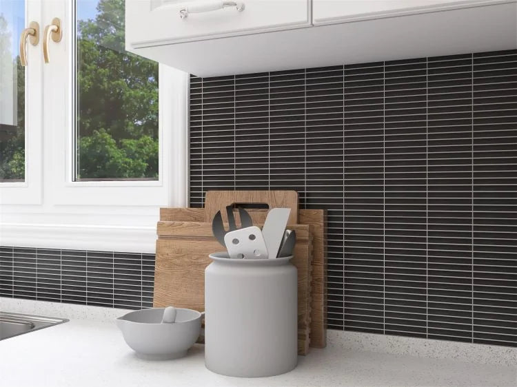 Hulu Black Band 11.25x12 Linear Matte Porcelain Mosaic
