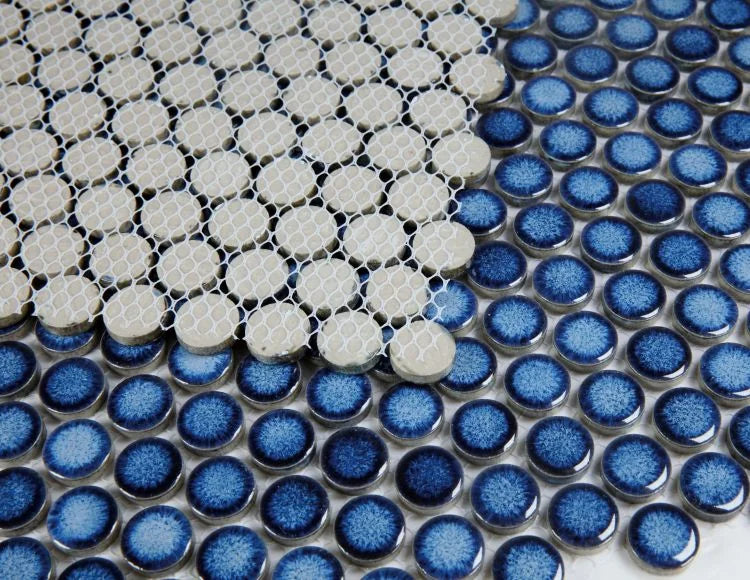 Hulu Blue 1x1 Penny Round Porcelain Mosaic