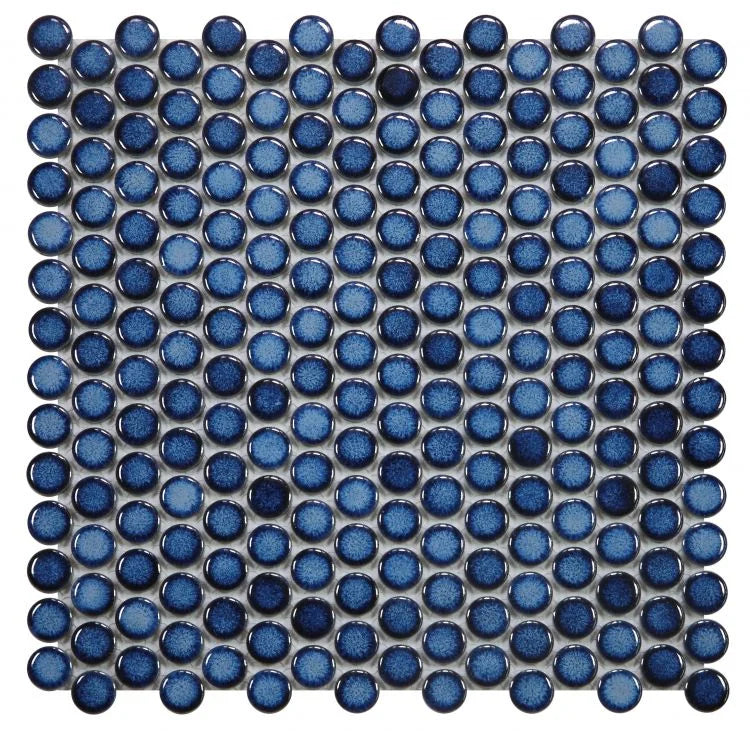Hulu Blue 1x1 Penny Round Porcelain Mosaic