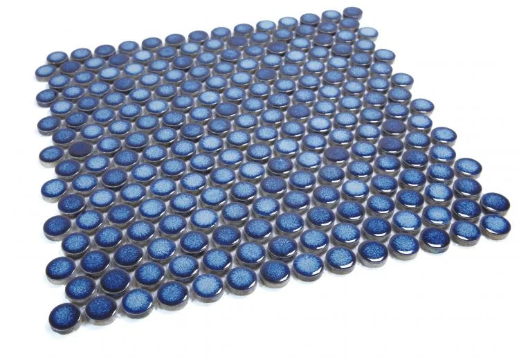 Hulu Blue 1x1 Penny Round Porcelain Mosaic