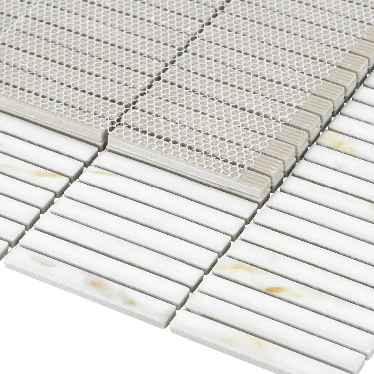 Hulu Calacatta Band 11.25x12 Linear Matte Marble Look Porcelain Mosaic