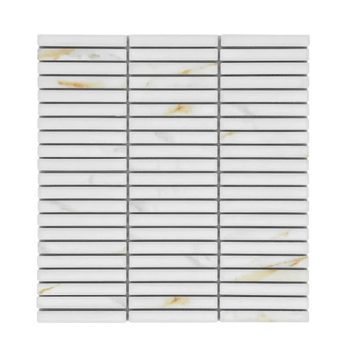 Hulu Calacatta Band 11.25x12 Linear Matte Marble Look Porcelain Mosaic