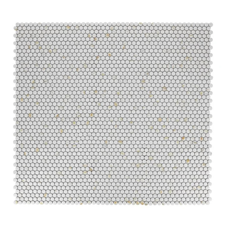 Hulu Calacatta 1x1 Penny Round Matte Marble Look Porcelain Mosaic