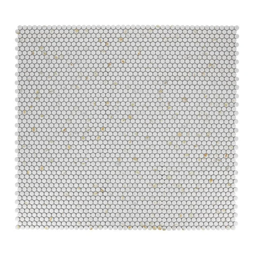 Hulu Calacatta 1x1 Penny Round Matte Marble Look Porcelain Mosaic