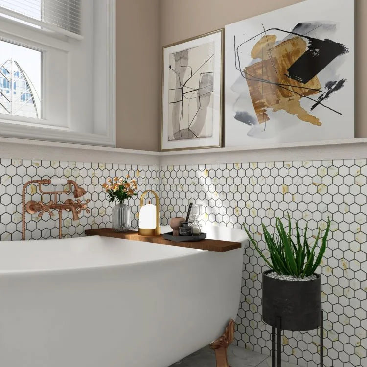 Hulu Calacatta 2x2 Hexagon Matte Porcelain Mosaic