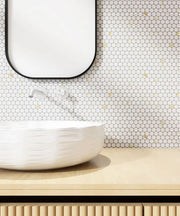 Hulu Calacatta 1x1 Penny Round Matte Marble Look Porcelain Mosaic