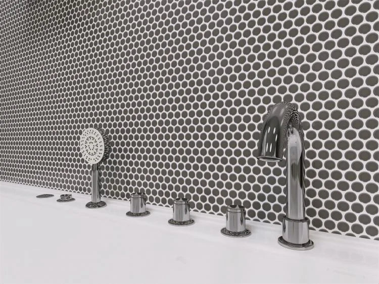 Hulu Dark Grey 1x1 Penny Round Matte Porcelain Mosaic