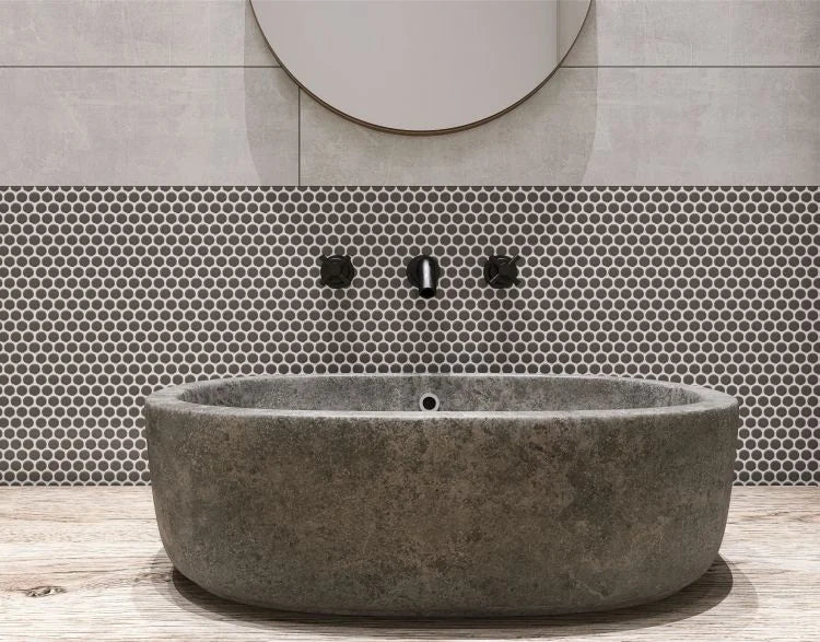 Hulu Dark Grey 1x1 Penny Round Matte Porcelain Mosaic