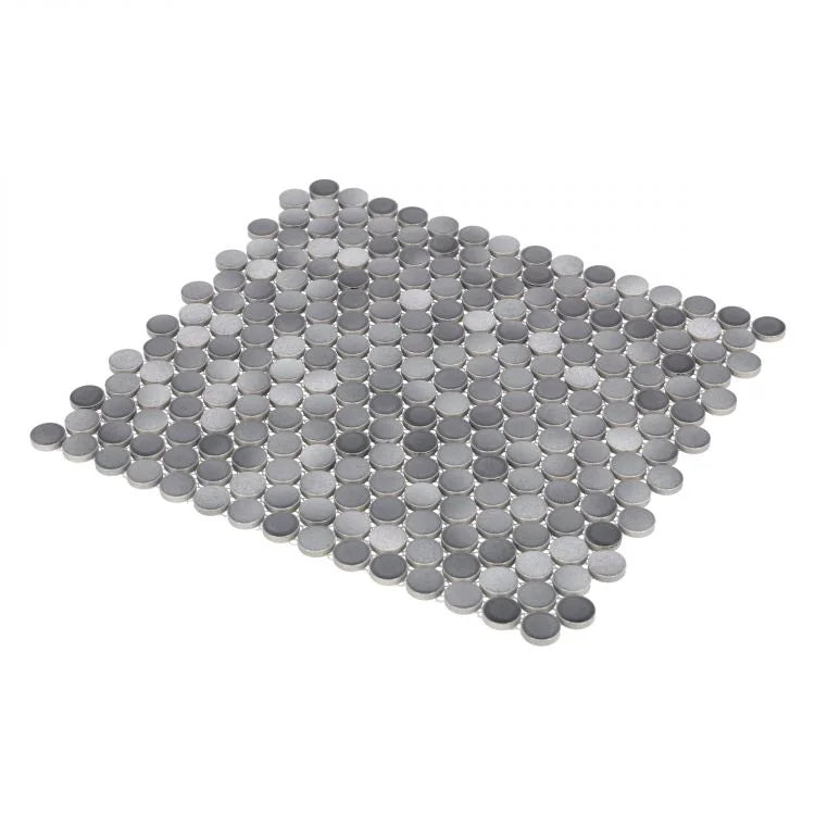 Hulu Fancy Grey 1x1 Penny Round Porcelain Mosaic