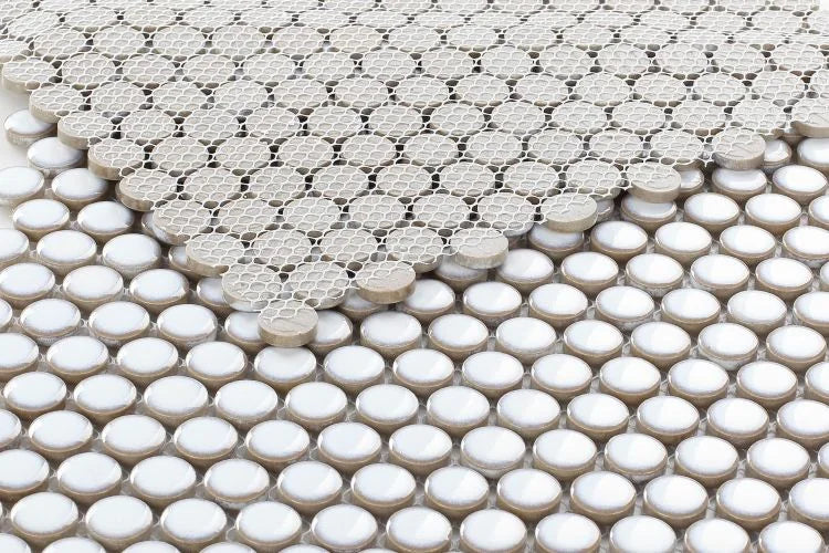 Hulu Fancy White 1x1 Penny Round Porcelain Mosaic