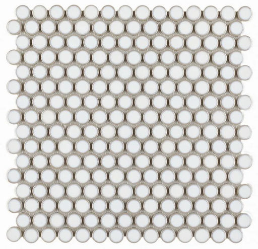 Hulu Fancy White 1x1 Penny Round Porcelain Mosaic