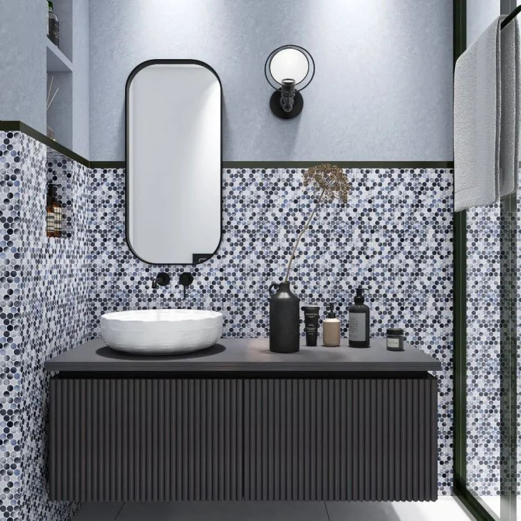 Hulu Gradient Grey 1x1 Penny Round Glossy Porcelain Mosaic