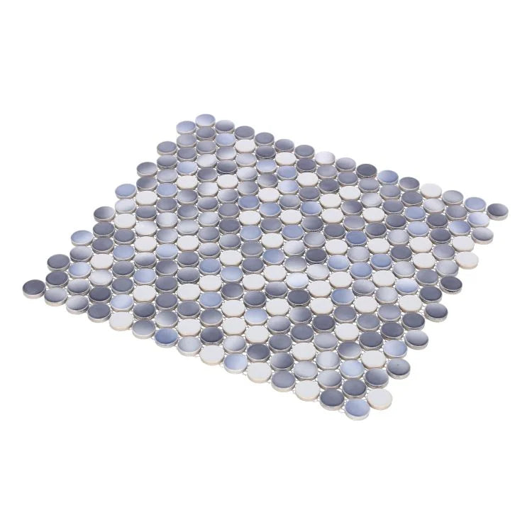 Hulu Gradient Grey 1x1 Penny Round Glossy Porcelain Mosaic