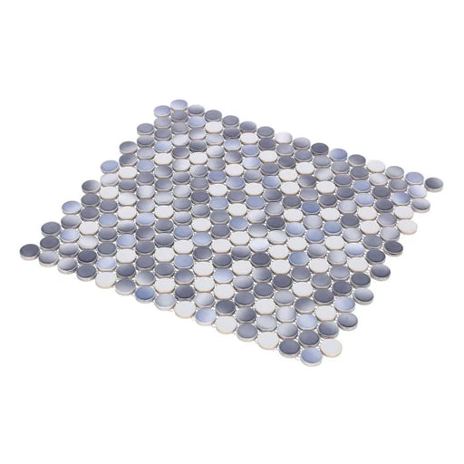 Hulu Gradient Grey 1x1 Penny Round Glossy Porcelain Mosaic