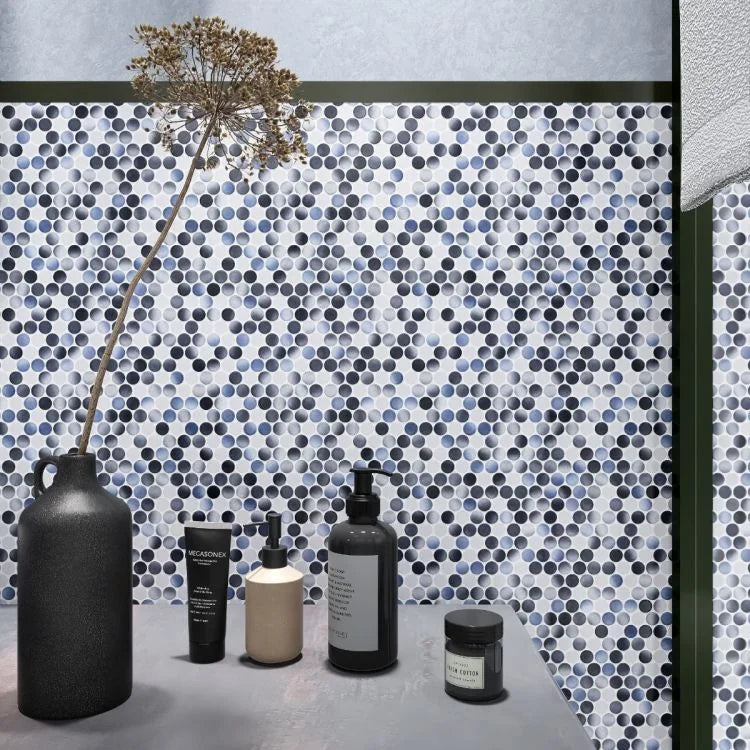 Hulu Gradient Grey 1x1 Penny Round Glossy Porcelain Mosaic