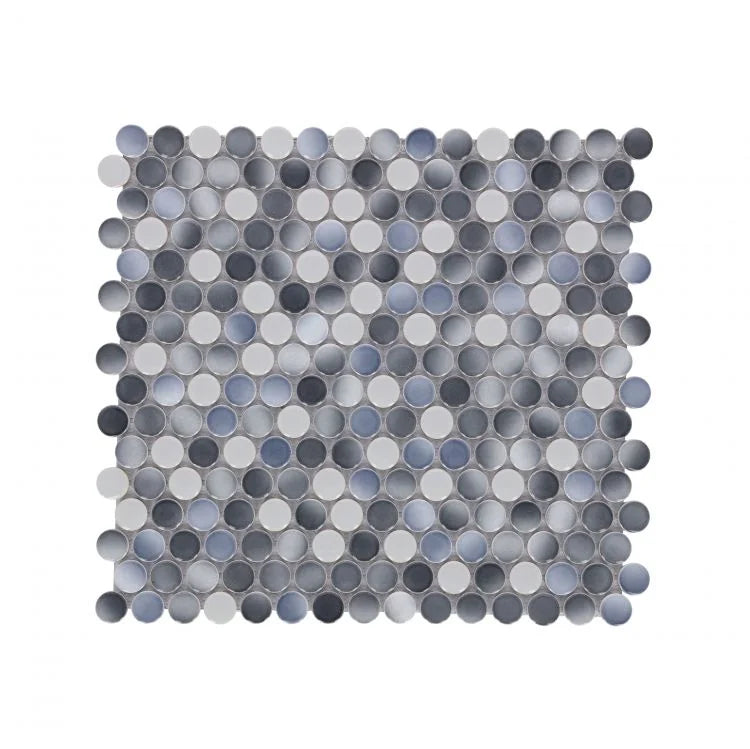 Hulu Gradient Grey 1x1 Penny Round Glossy Porcelain Mosaic