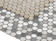 Hulu Mixed Grey 1x1 Penny Round Glossy Porcelain Mosaic
