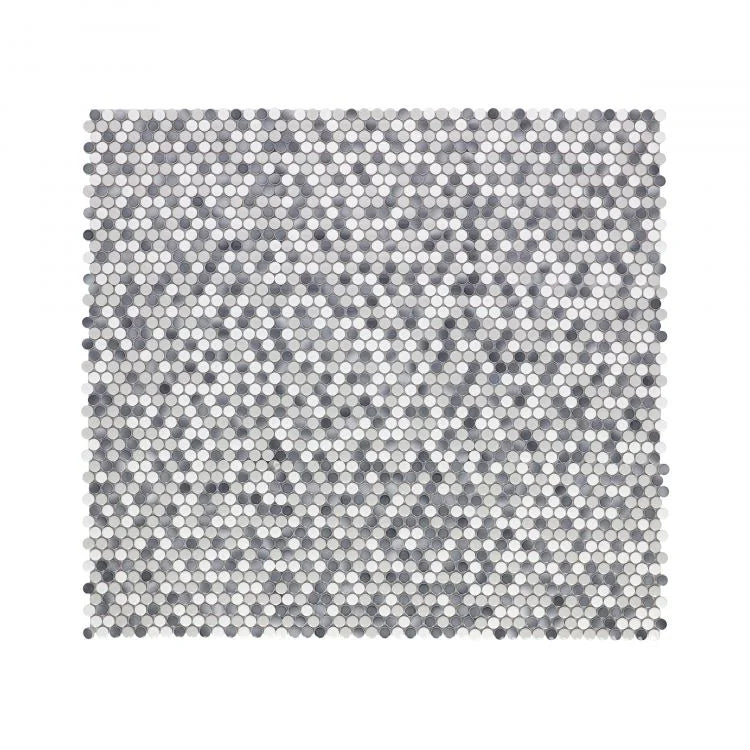 Hulu Mixed Grey 1x1 Penny Round Glossy Porcelain Mosaic