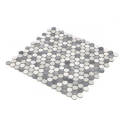 Hulu Mixed Grey 1x1 Penny Round Glossy Porcelain Mosaic